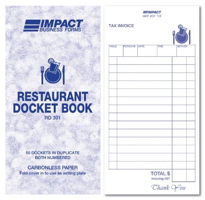 Picture of Restaurant Docket Books Duplicate 83mm x 165mm RD301 50s