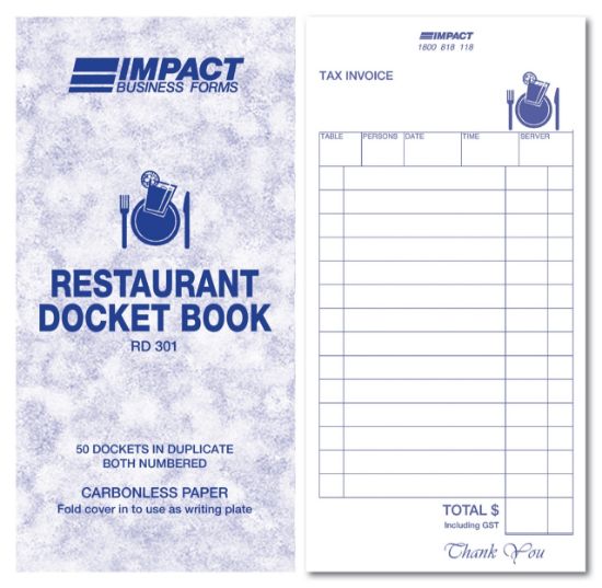 Picture of Restaurant Docket Books Duplicate 83mm x 165mm RD301 50s 