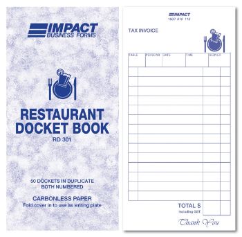 Picture of Restaurant Docket Books Duplicate 83mm x 165mm RD301 50s 