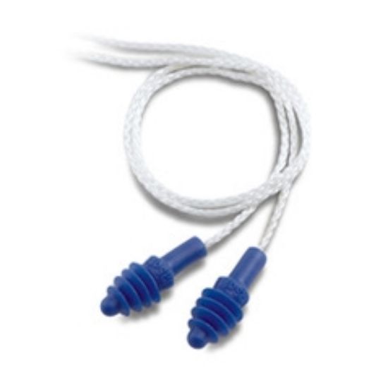 Picture of Earplugs -reusable- Airsoft  Corded-Blue Plug, White Nylon Cord- Flip-Top Box