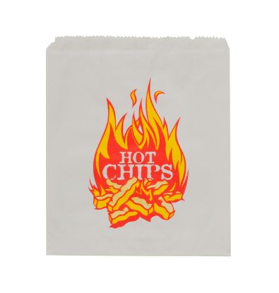Picture of Paper Bag Greaseproof 1 Flat "Hot Chips" Print - 200mm  x 140mm