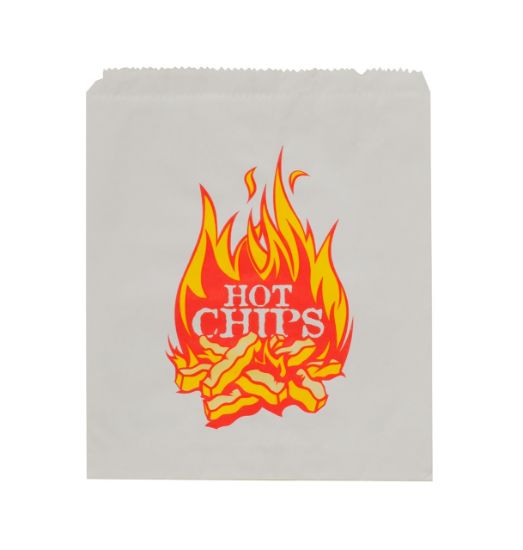 Picture of Paper Bag Greaseproof 1 Flat "Hot Chips" Print - 200mm  x 140mm