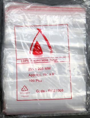 Picture of Reseal Plastic Bags 255x205mm/10x8in 45UM