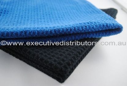 Picture of Commercial Microfibre Woven/Waffle Glass Cleaning Cloth 40cm x 40cm x 350GSM Deep Blue
