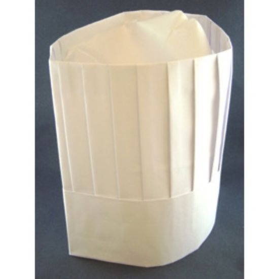 Picture of Disposable White Chefs Hat - 9" Tall-Vertical Pleat-adjustable headband
