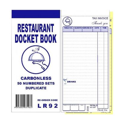 Picture of Restaurant Docket Books Duplicate 93mm x 196mm with seperate "Drinks" section 50's