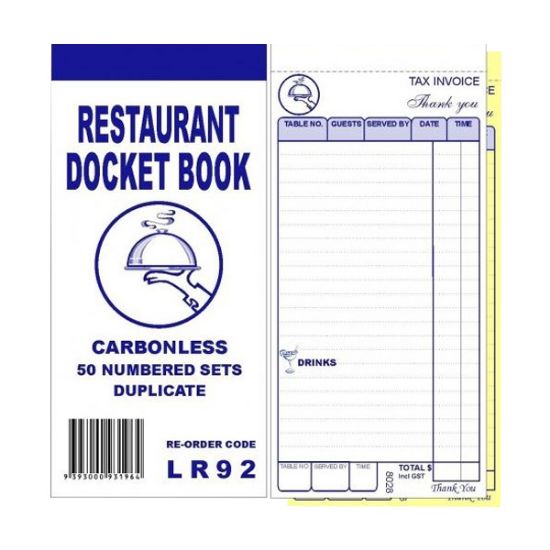 Picture of Restaurant Docket Books Duplicate 93mm x 196mm with seperate "Drinks" section 50's 