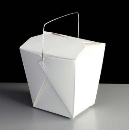Picture of Food Pail / Noodle Box White Cardboard 16oz with Wire Handle