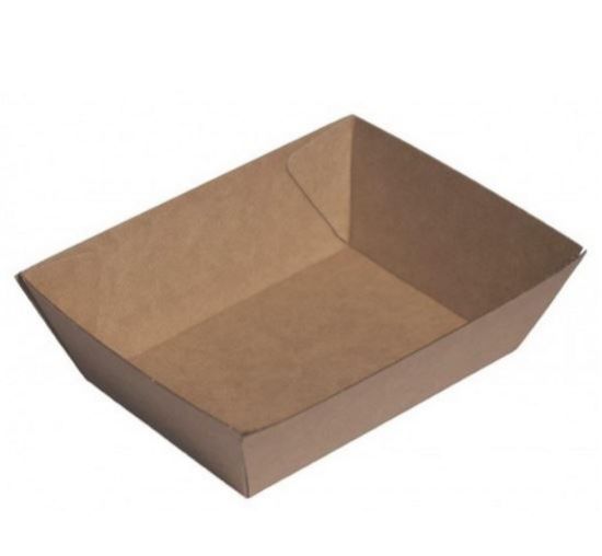 Picture of Cardboard Food tray no.1 Kraft Board - 130mm x 90mm Base Dimensions x 48mm High 