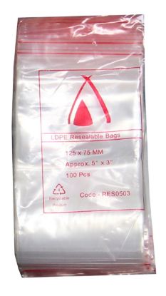 Picture of Reseal Plastic Bags 125mm x 75mm x 40um (5in x 3in) 