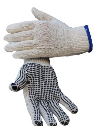 Picture of Glove -Poly/Cotton with Polka Dot Grip -Mens (Black/Blue Cuff) 