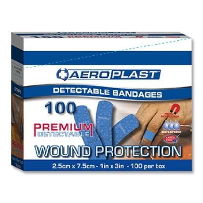 Picture of Aeroplast Premium Metal Detectable Plasters 75mm x 25mm - Blue