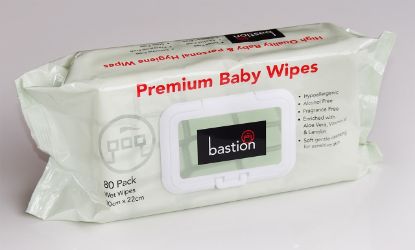 Picture of Premium Baby Wipes 20cm x 22cm - Packet of 80 Wipes - Bastion 