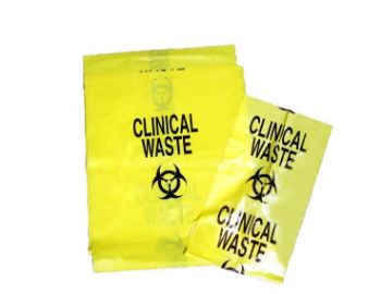 Picture of Yellow Clinical Waste Bag 120L - 50UM 1250mmL x (470mm + 465mm)W