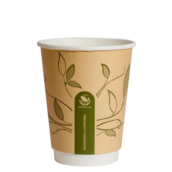 Picture of 12oz Biodegradable Double Wall Kraft Coffee Cup - Leaf Design