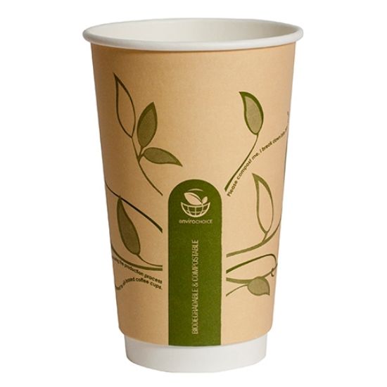 Picture of 16oz Biodegradable Double Wall Kraft Coffee Cup - Leaf Design