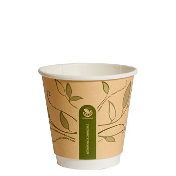 Picture of 8oz Biodegradable Double Wall Kraft Coffee Cup - Leaf Design