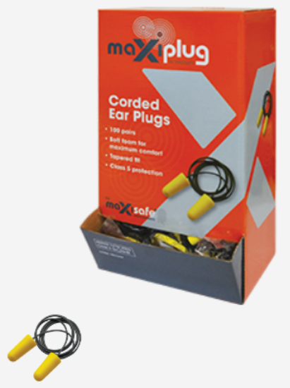 Picture of Earplugs -disposable- MaxiSafe popular shape -Class 5 CORDED