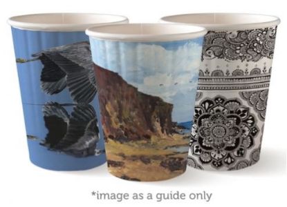 Picture of 12oz Biodegradable Double Wall Coffee Cup - Biopak Art Series (Mixed Print Selection) 