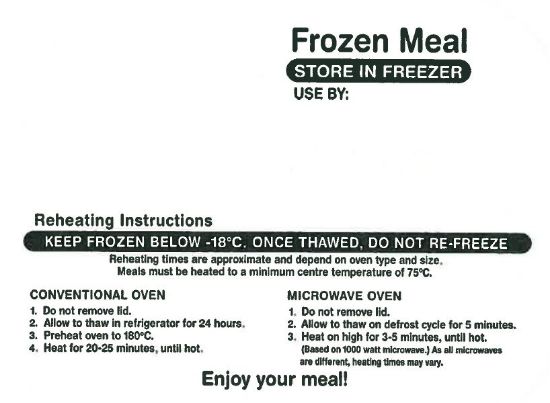 Picture of Confoil Printed "Frozen Meal Store In Freezer" Lid Suits 7620/7920/7720 Containers