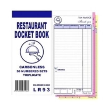 Picture of Restaurant Docket Books Triplicate 93mm x 196mm with seperate ""Drinks"" section 50's"