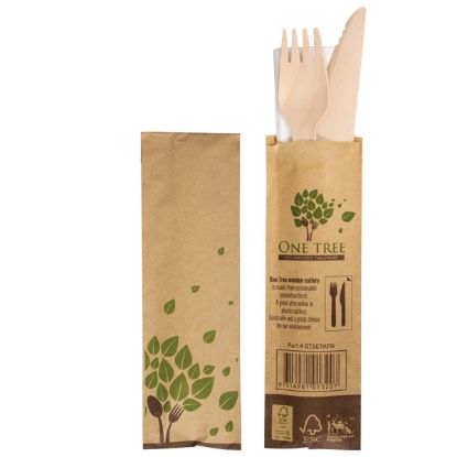 Picture of FSC 100% Wooden Knife, Fork & Napkin Cutlery Combo set