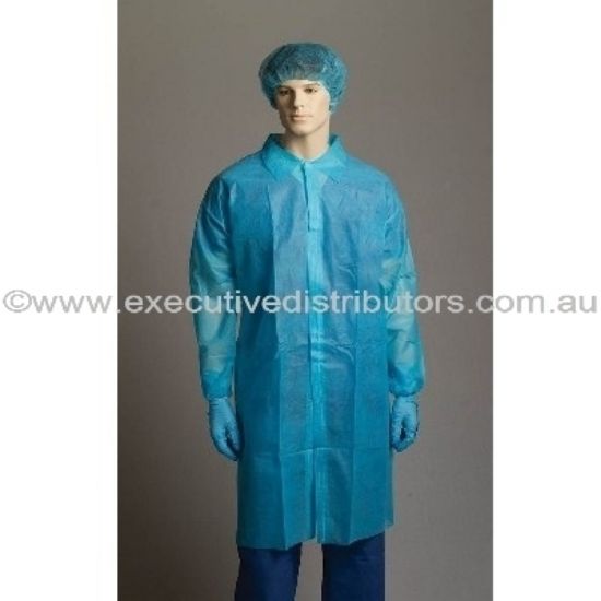 Picture of Gown Polypropylene Labcoat Blue With Pocket - One Size Fits Most