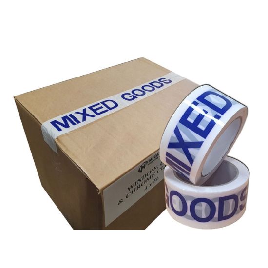 Picture of Tape -Printed "Mixed Goods" Blue on White 48mm x 66m